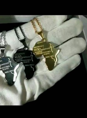 MM时尚钛钢项链男女情侣镂空世界地图非洲地图神秘文字金黑银色