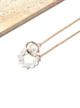 欧美复古个性时尚饰品 简约珍珠圆圈吊坠女式项链锁骨链 20870