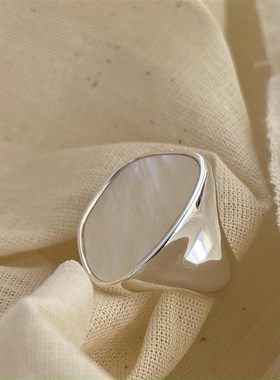 林有有 纯银925小众重工冷淡风贝壳母贝不规则戒指女ins质感戒子