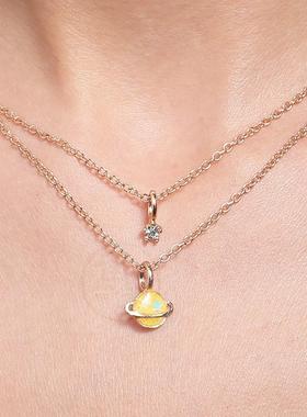 。Ins fashion planet double layer Necklace multi-layer clavi