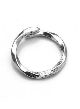 YiJian 925纯银男女戒指字母扭纹设计开口可微调莫比乌斯指环几何