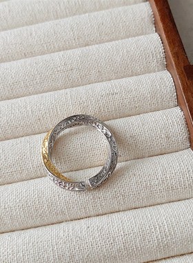 【沐琪珠宝】s925纯银金色拼色唐草纹莫比乌斯环小众女款戒指