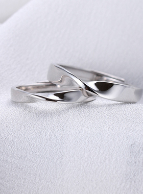 莫比乌斯环戒指女士情侣款对戒大码男生纯银银色光面简约一对刻字
