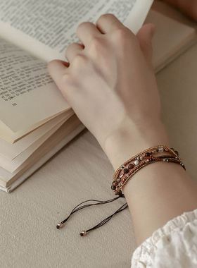 彩色串珠手环饰品女波西米亚民族风手链小众复古手工编织手环手绳