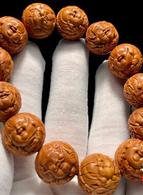 正圆龙纹桃核手链雕刻财弥核雕财神弥勒佛文玩小核桃手串非橄榄核