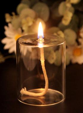 美观创意透明玻璃圆筒油灯荷叶底特色结婚礼物代替烛台