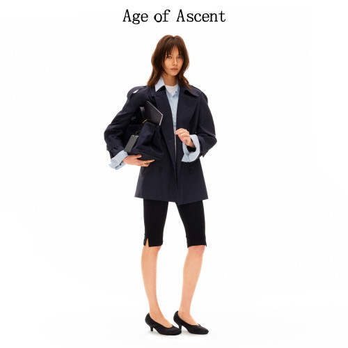 Age of Ascent 匹马棉两件式撞色设计感中长款双排扣风衣 - 图1