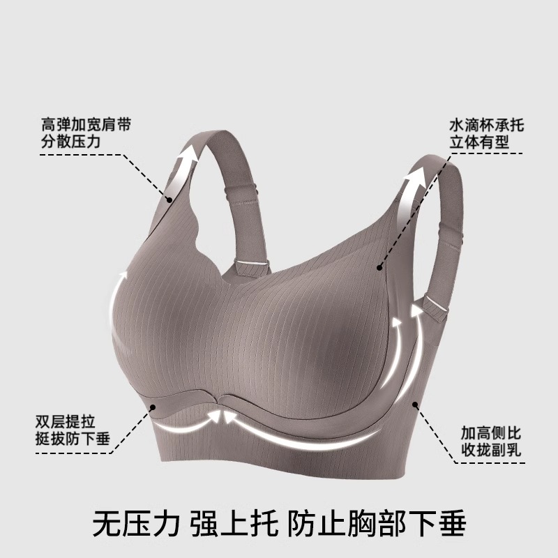 无痕内衣女大胸显小胸聚拢调整型收副乳防下垂大码运动薄款文胸罩 - 图0