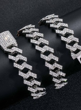 Necklace hip hop 15mm diamond Cuban chain alloy diamond men