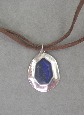 R 皮绳 青金石 短款  项链