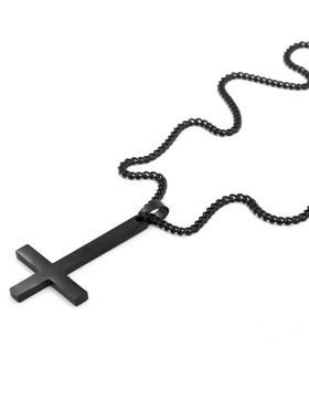 倒十字架吊坠不掉色黑色倒逆十字架钛钢项链女潮男个性简约不锈钢
