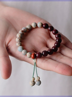 冷门文玩手串国风寿山石男简约单圈禅意木质文艺民族风复古潮饰品