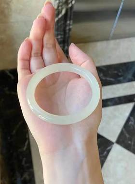 琉璃和田白色青白玉手镯少女款细圆条复古汉服搭配气质叮当镯