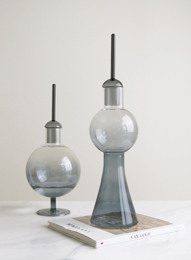 现货速发新品欧式轻奢灰色锥形玻璃装饰瓶摆件创意样板房酒柜餐厅