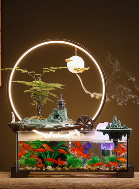 速发流水装财摆件循环水创意客厅态公室桌面生办鱼缸生饰开业招财