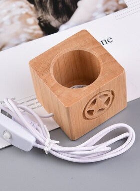 速发木实发光水晶球木质底座圆形小头灯座暖光白光插电床夜台灯