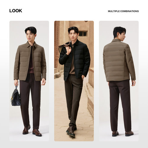 【可脱卸兔毛内胆】柒牌尼克服男士翻领轻微弹百搭保暖舒适外套男 - 图1