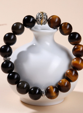 天然金曜石黄虎眼单圈手串