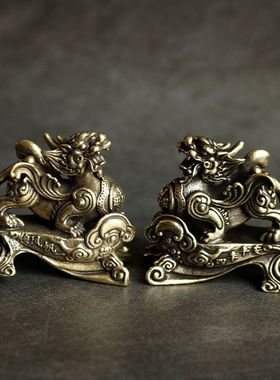 速发风帆店顺复古纯黄铜公母一对貔貅一铺开业招财守财家里摆件工