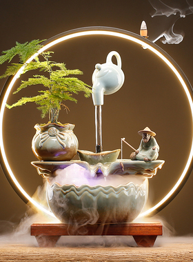 速发创意桌壶流水摆件客厅循环水招财加湿办公饰悬面装室摆设开业