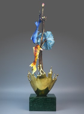 速发全铜鱼摆件年年有鱼中品轻奢高档客厅鱼装饰品工艺式业迁开乔