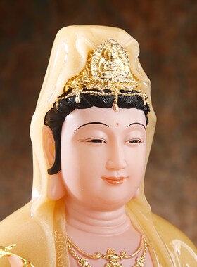 速发汉白玉观音家用南奉供音佛像观海观世音菩萨坐像客厅摆件