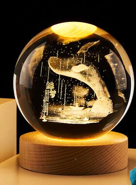 新款女孩纪念3D水晶球发光海洋小夜灯摆件生日实用创意礼品玻璃球