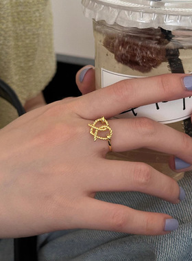 冷茶集饰S925纯银麻花爱心戒指