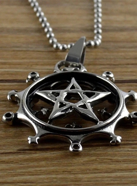 极速新款项链不锈钢船舵吊坠哥特式个性钛钢五芒星吊坠生日礼物ST