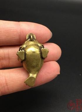 古玩铜器古董收藏仿古实心纯黄铜招财纳财旺财钱串金蟾迷你小摆件
