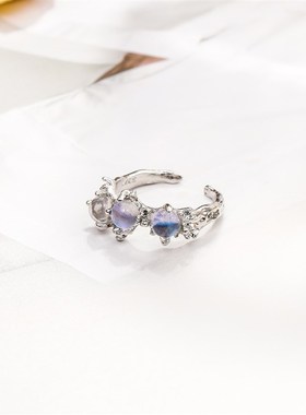 rings women新款ins风 月光石镶嵌戒指轻奢小众冷淡风女戒指ring