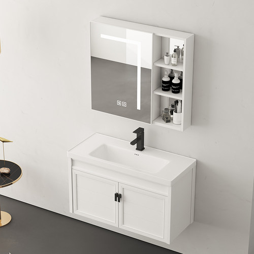 小户型窄边超细长黑白洗脸手盆面台池挂墙吊浴室柜柜组合宽35cm深 - 图3