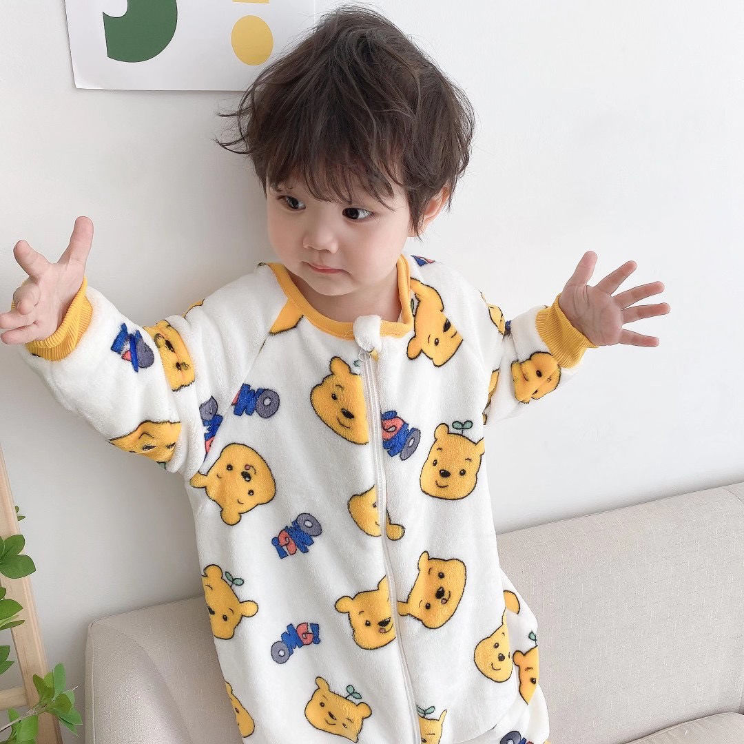 儿童连体睡衣2024新款秋冬加厚款法兰绒男童女童小宝宝家居服睡袋 - 图1