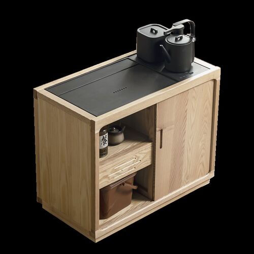 茶水柜移动烧水壶一体白蜡木实木茶桌边柜小户型边几轻奢北欧茶台 - 图2