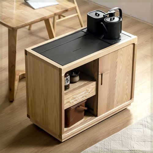 茶水柜移动烧水壶一体白蜡木实木茶桌边柜小户型边几轻奢北欧茶台 - 图0