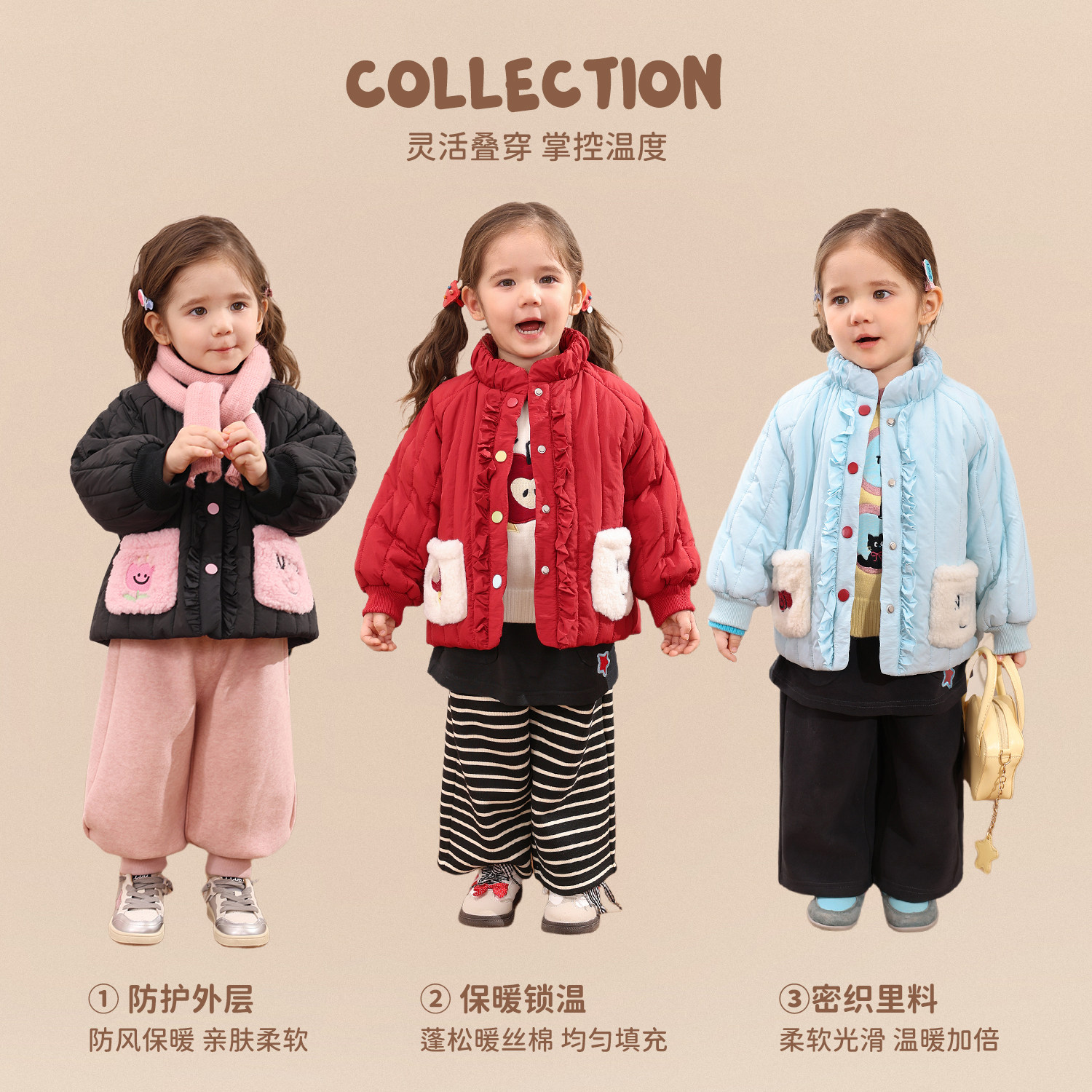小o爸女婴童 女宝宝棉服冬季保暖2025新款婴儿立领休闲红色外套,淘宝优惠券,粉丝福利购,淘宝优惠卷