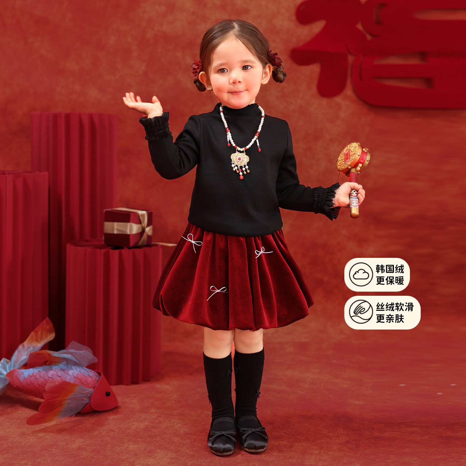 小o爸女婴童 女宝宝丝绒半身裙2026秋冬婴儿红色加绒短裙洋气半裙,淘宝优惠券,粉丝福利购,淘宝优惠卷