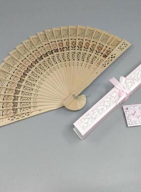 现货染色/喷漆彩色香木扇折叠 工艺品折扇 冲花雕刻 婚礼木扇