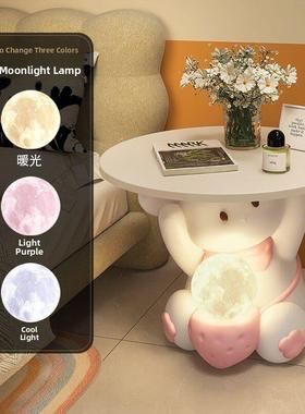 可爱兔子边几客厅卧室床头柜一体灯创意落地摆件电视沙发旁边置物