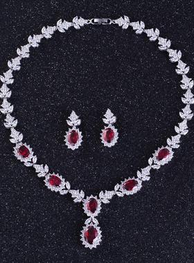 项链锆石新娘套装耳环礼服饰品宴会链首饰祖母绿晚宴欧美结婚婚纱