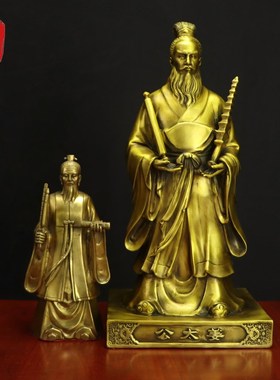 黄铜姜太公神像手拿打神鞭封神榜站像姜子牙麋鹿骑四不像供奉摆件