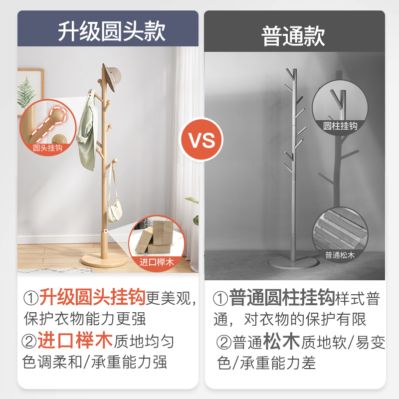 实木衣架落地卧室衣帽架家用门口挂衣架置物架简易房间挂衣服架子 - 图1