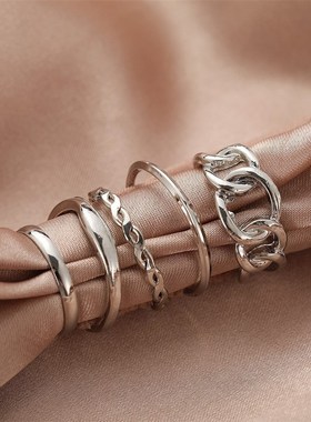 极速rings women Ring set 5 Piece Set 戒指套装5件套 复古关节