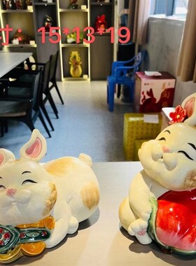 极速石湾陶瓷生肖白玉兔子精品摆件家居门厅玄关摆设仿真动物兔年