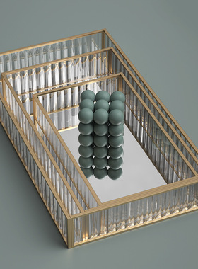 现代简约条纹玻璃收纳盘桌面整理化妆品收纳盒客厅玄关装饰摆件