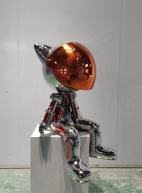 人形玻璃钢电镀轻奢酒店样板房客厅卡通雕塑太空猫落地坐姿摆件