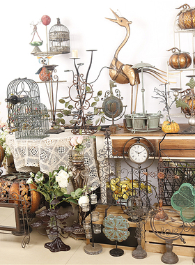 极速美式乡村复古怀旧铁艺烛台杂货摆件家居民宿花园铁艺创意装饰