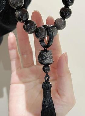 判官手串《醒狮》黑曜石手持盘玩文玩手捻手链水晶古风情侣礼物