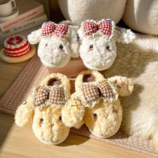 可爱小狗棉拖鞋女秋冬季2025新款防滑厚底居家室内保暖毛绒拖鞋女
