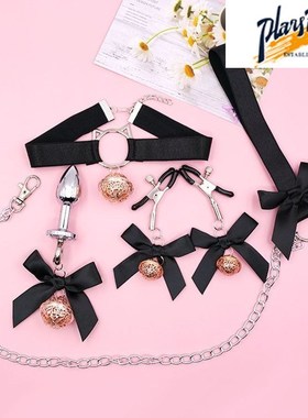 成人猫脸黑色纯欲项圈女高级感道具性工具链子蝴蝶结铃铛母狗项链